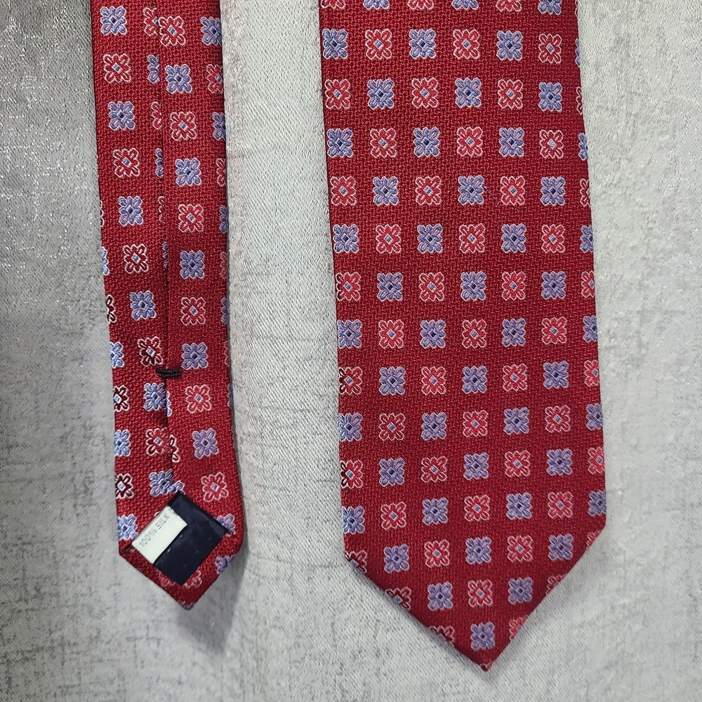 The Men's Store Silk Red and Blue Geometric‎ Tie 100% SILK VTG